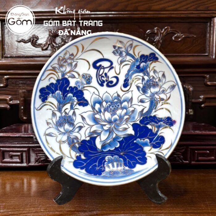 Bộ đồ thờ men lam vẽ vàng họa tiết song long liên hoa tại Đà Nẵng BT-BĐT54 - Ảnh 2
