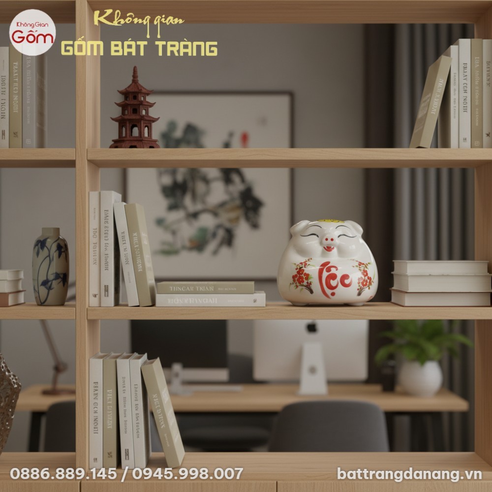 Kệ sách gỗ trong một không gian làm việc hiện đ...