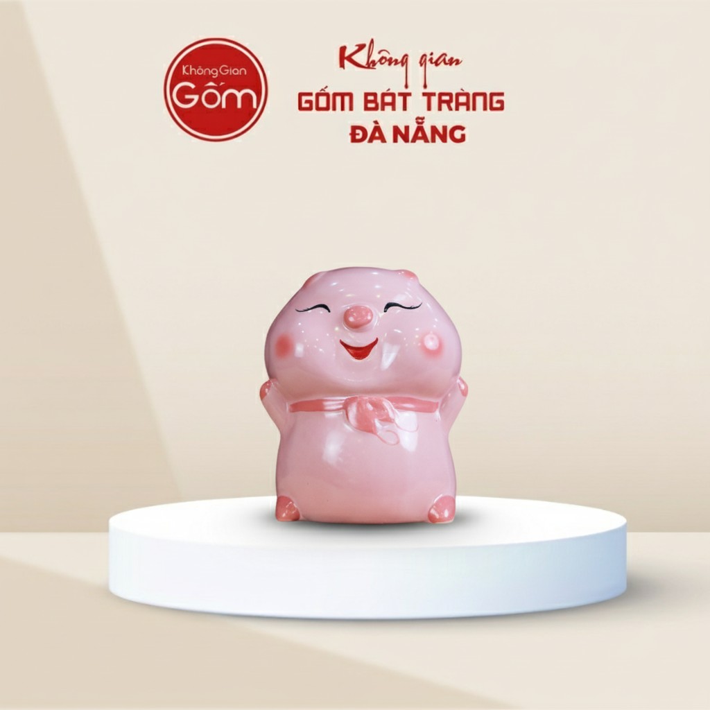 Heo Đất Tiết Kiệm Gốm Sứ Bánh Bao Màu Hồng