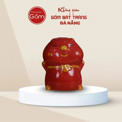 Heo Đất tiết kiệm Gốm Sứ bánh bao màu đỏ
