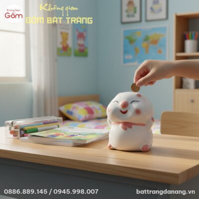 Heo đất gốm sứ bánh bao trắng đáng yêu đặt trên...