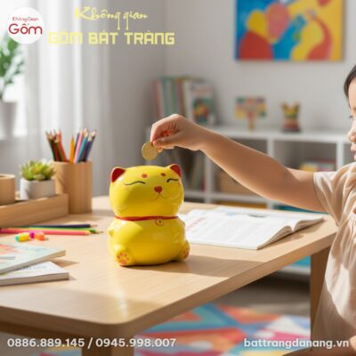 Ống tiết kiệm mèo thần tài vàng Bát Tràng đặt t...