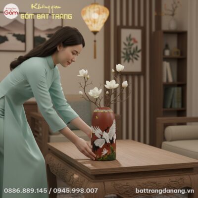 Một người phụ nữ mặc áo dài hiện đại màu pastel...