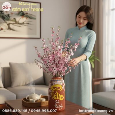 Bình hoa gốm sứ Bát Tràng dáng chuông cao 35cm ...