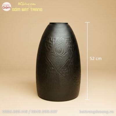 Kích thước Bình Hoa Dáng Chuông Men Đen Họa Tiết Sen Vân Nổi BT-BH154