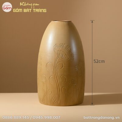 Kích thước Bình Hoa Dáng Chuông Men Nâu Đất Họa Tiết Hoa BT-BH158