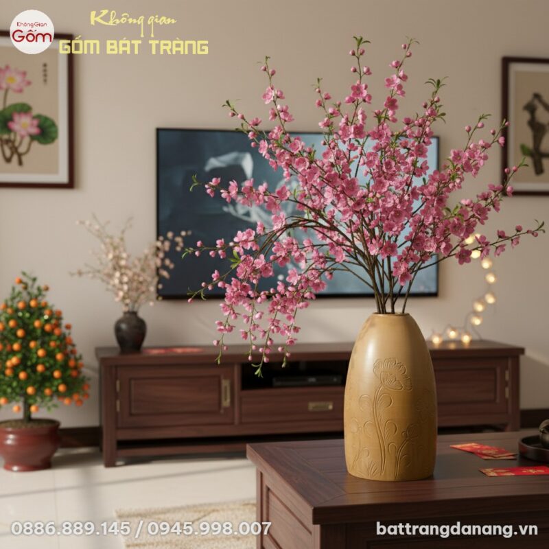 cận cảnh Bình hoa dáng chuông men nâu đất 52cm ...