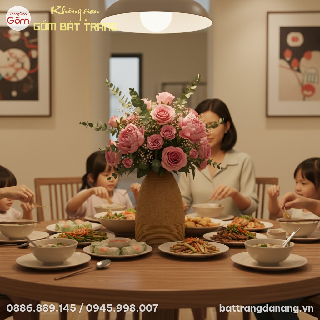 cận cảnh Bình hoa gốm Bát Tràng men vàng đất ca...