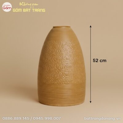 Kích thước Bình Hoa Dáng Chuông Men Vàng Đất Họa Tiết Nổi Vân Sọc Bát Tràng BT-BH150