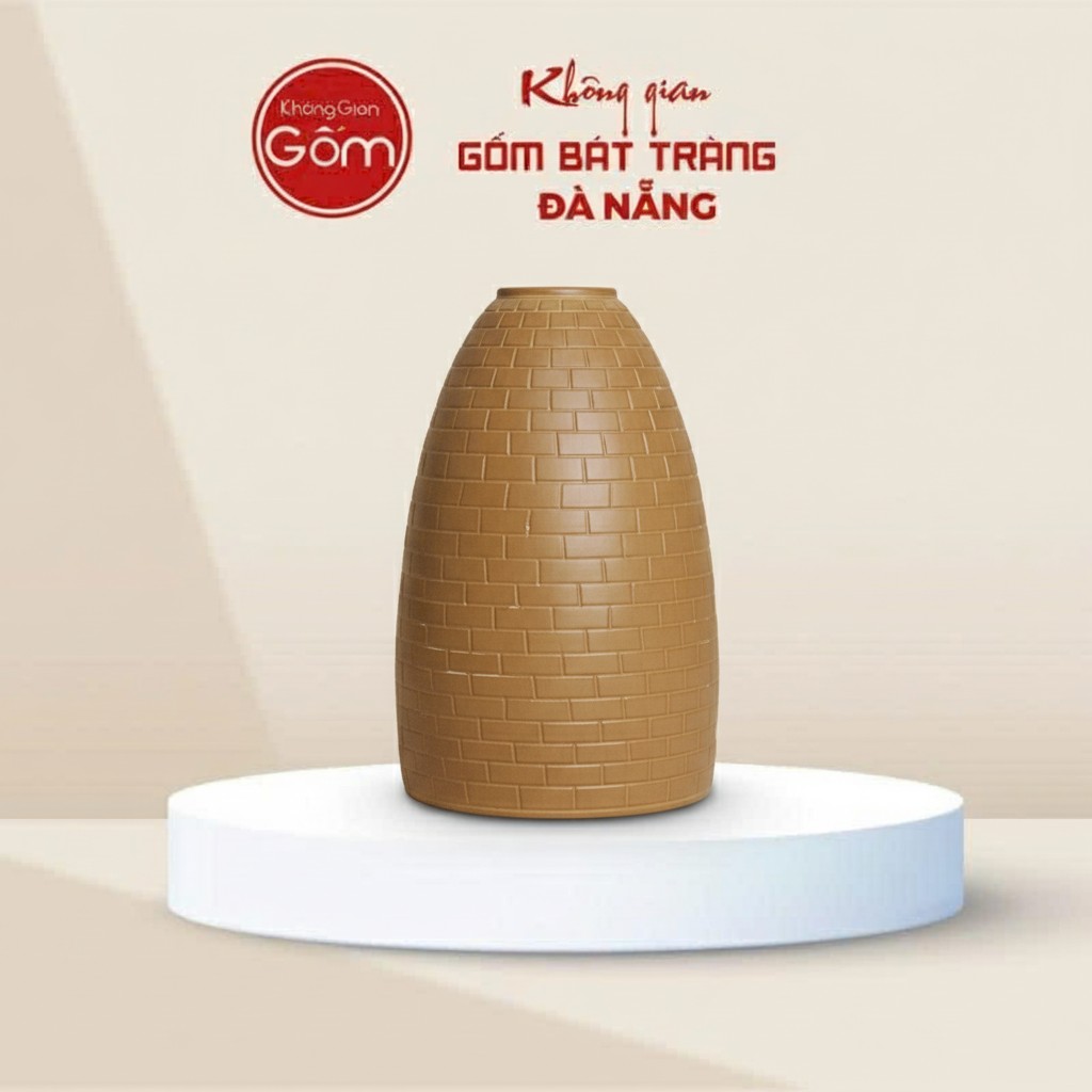 Bình Hoa Dáng Chuông Men Vàng Họa Tiết Gạch Gốm Bát Tràng BT-BH148