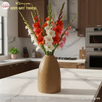 Bình hoa gốm Bát Tràng dáng chuông cao 52cm men...