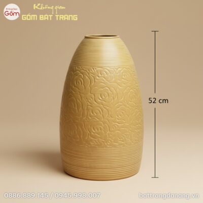 Kích thước Bình Hoa Dáng Chuông Men Vàng Họa Tiết Hoa Hồng BT-BH156