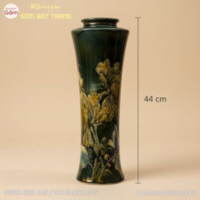 Kích thước Bình Hoa Men Xanh Bát Tràng Họa Tiết Hoa Nổi BT-BH165