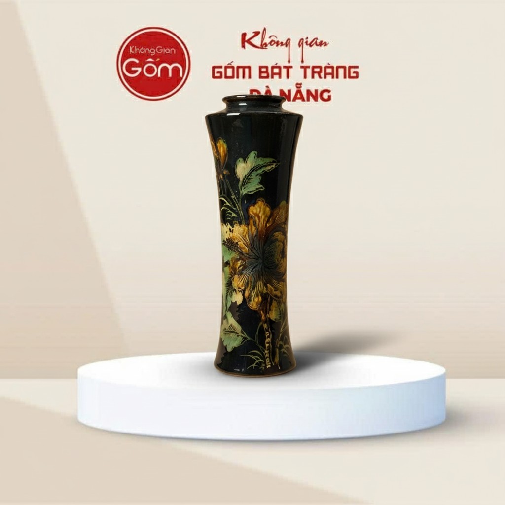 Bình Hoa Men Xanh Bát Tràng Khắc Vẽ Hoa Tinh Xảo BT-BH161