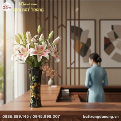 Bình hoa men xanh Bát Tràng cao 44cm, cắm hoa l...