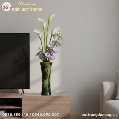 cận cảnh Bình hoa men xanh Bát Tràng 44cm đặt t...