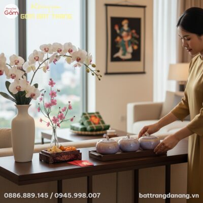 Góc phòng khách tối giản với nội thất gỗ và tôn...