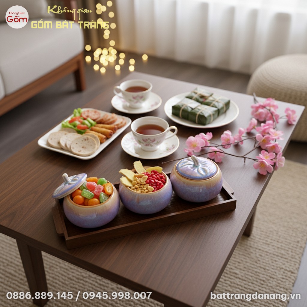 Góc nhìn từ trên cao, bộ 3 hũ mứt men hỏa biến ...