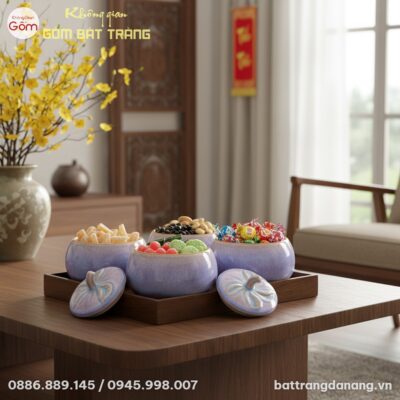 cận cảnh Bộ 4 hũ mứt quả bí men hỏa biến tím tr...