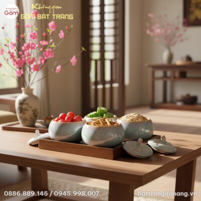 Cận cảnh bộ 4 hũ mứt men hỏa biến dáng bí trên ...