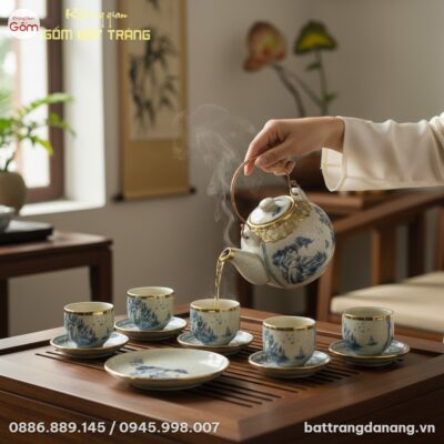 Ảnh cận cảnh tuyệt đẹp của ấm trà Bát Tràng men...