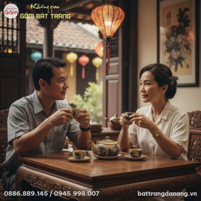 Cận cảnh bộ ấm trà men rạn Bát Tràng họa tiết t...