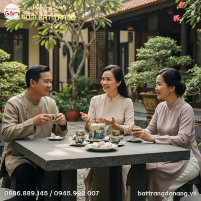 cận cảnh bộ trà Trúc Lâm Thất Hiền là trung tâm...