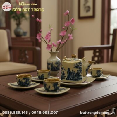 Cận cảnh bộ trà Trúc Lâm Thất Hiền men rạn trên...