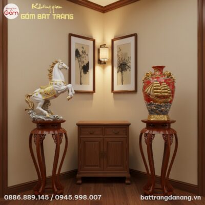 Sảnh khách sạn cao cấp phong cách Việt, cặp đôn...