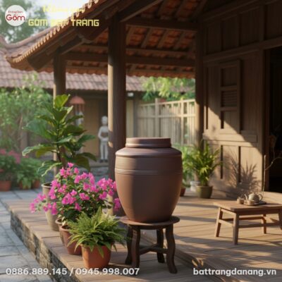 Chum sành mộc Bát Tràng 50L đặt uy nghi trên đô...