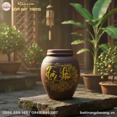 Chiếc chum ngâm rượu Tài Lộc hoa mai gốm sành B...