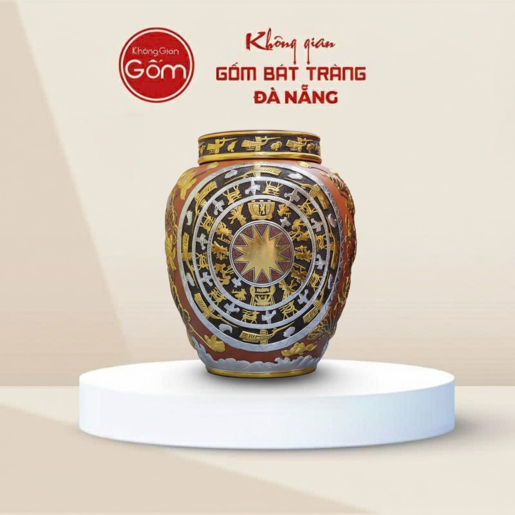 Chum Ngâm Rượu Trống Đồng Đông Sơn Dát Vàng Bát Tràng BT-CR05