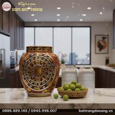 cận cảnh Chum ngâm rượu Trống Đồng dát vàng Bát...