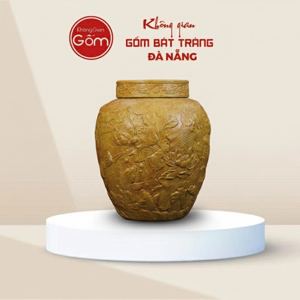 Chum Rượu Đắp Nổi Cá Chép Liên Hoa - Trống Đồng Đông Sơn BT-CR11