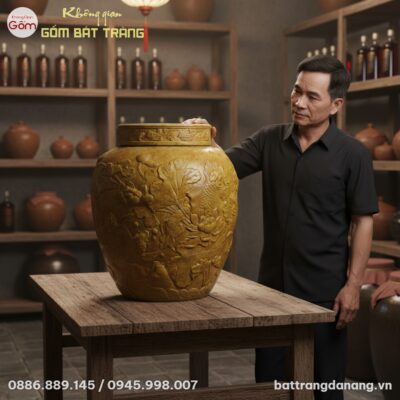 cận cảnh chum rượu gốm sành 50 lít kích cỡ rất ...