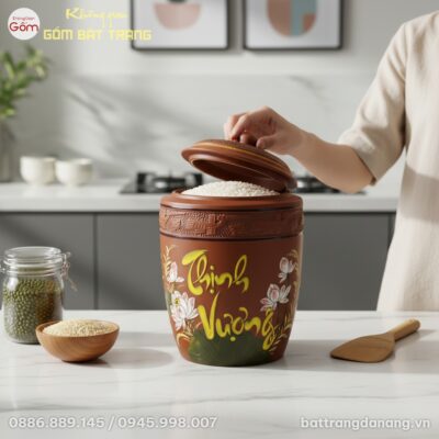 Chum đựng gạo Bát Tràng Thịnh Vượng hoa sen và ...