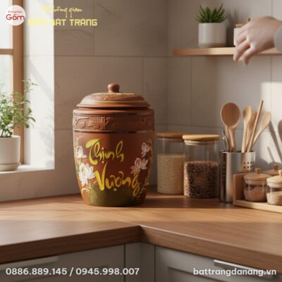 cận cảnh chum đựng gạo Bát Tràng Thịnh Vượng đặ...