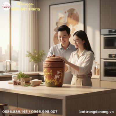 cận cảnh Chum đựng gạo Bát Tràng Thịnh Vượng họ...