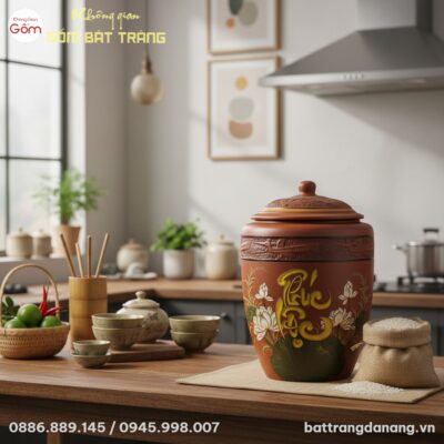 Cận cảnh tinh xảo chum đựng gạo