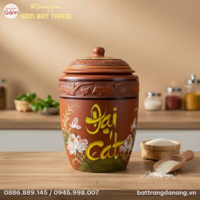 Cận cảnh chi tiết họa tiết hoa sen và chữ thư p...