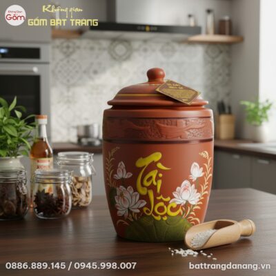 cận cảnh Hũ đựng gạo Bát Tràng Tài Lộc kích cỡ ...
