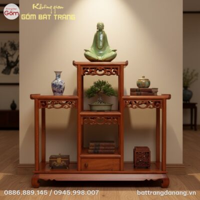 cận cảnh Kệ Tam Cấp Gỗ BT-DG03 chạm khắc tinh x...