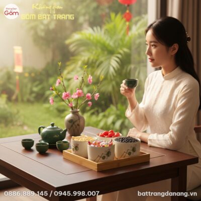 Khay mứt gốm sứ hoa sen Bát Tràng đặt tinh tế b...