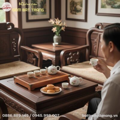 góc chụp trên cao xuống, cận cảnh Khay trà đạo ...