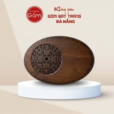 Khay Trà Gỗ Dáng Bầu Dục Họa Tiết Cổ Điển BT-KT06