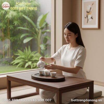 cận cảnh Khay trà gỗ BT-KT06 đặt tinh tế trên b...