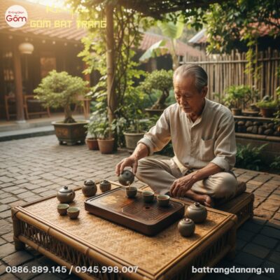 góc chụp từ trên cao xuống, cận cảnh khay trà g...