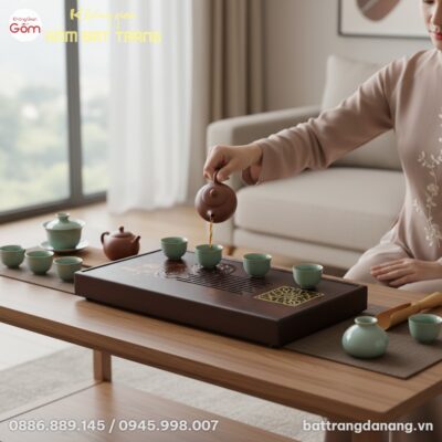 góc chụp từ trên cao xuống, cận cảnh Khay trà g...