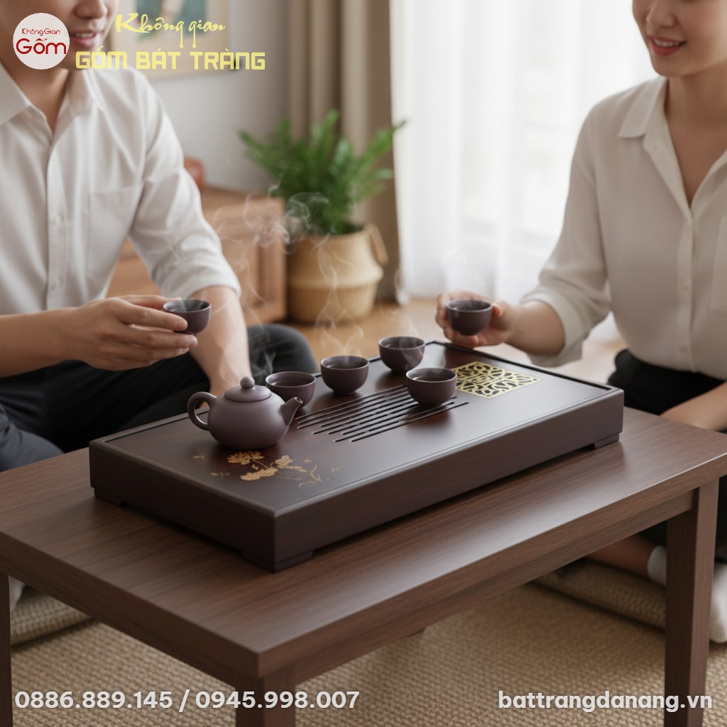 góc chụp từ trên cao xuống, cận cảnh khay trà g...