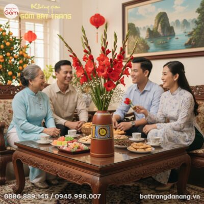 Lọ hoa gốm Bát Tràng 35cm dáng chuông, họa tiết...